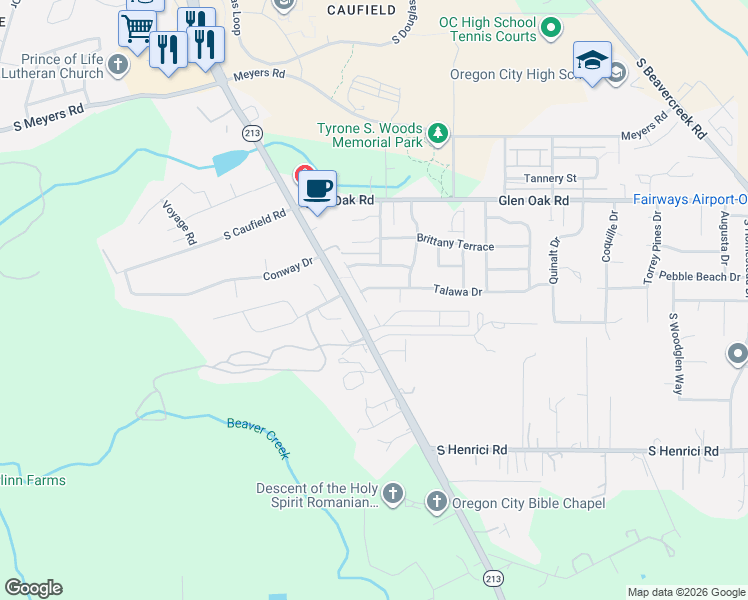 map of restaurants, bars, coffee shops, grocery stores, and more near 20152 Chanticleer PIace in Oregon City
