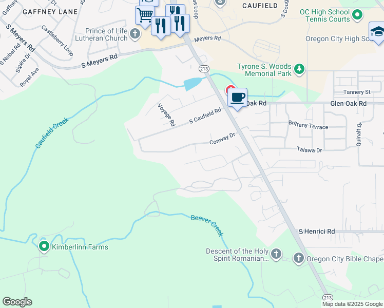 map of restaurants, bars, coffee shops, grocery stores, and more near 20195 Canyon Ridge Drive in Oregon City