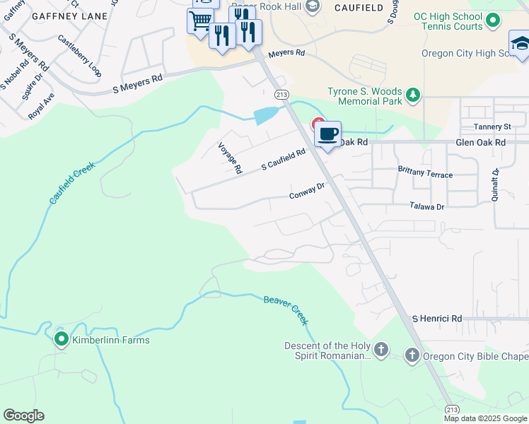 map of restaurants, bars, coffee shops, grocery stores, and more near 20195 Canyon Ridge Drive in Oregon City