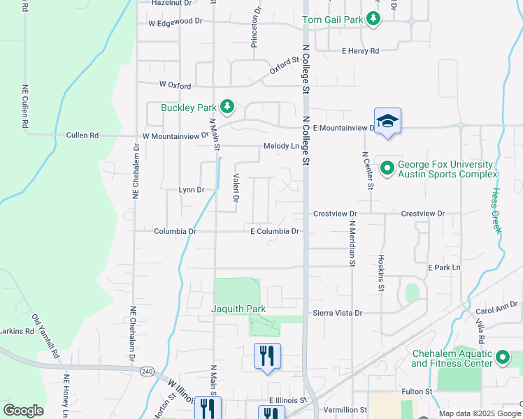 map of restaurants, bars, coffee shops, grocery stores, and more near 301 East Columbia Drive in Newberg