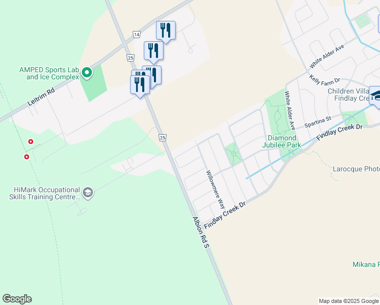 map of restaurants, bars, coffee shops, grocery stores, and more near 912 Bunchberry Way in Ottawa