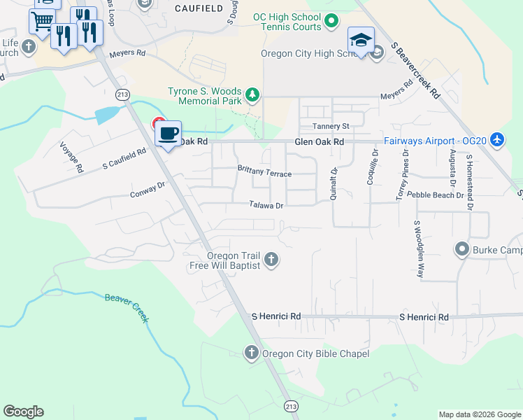 map of restaurants, bars, coffee shops, grocery stores, and more near 14364 Talawa Drive in Oregon City