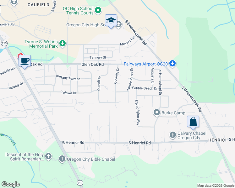 map of restaurants, bars, coffee shops, grocery stores, and more near 20228 Coquille Drive in Oregon City