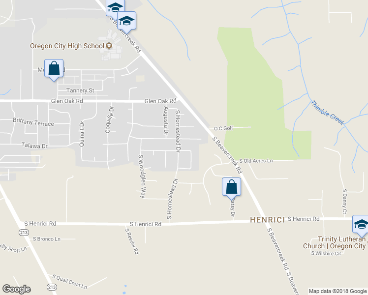 map of restaurants, bars, coffee shops, grocery stores, and more near 15085 Spy Glass Lane in Oregon City