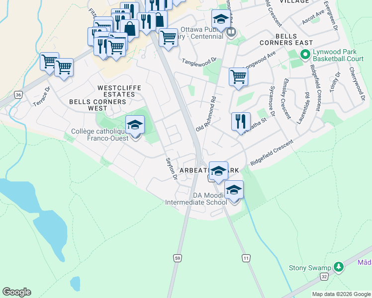 map of restaurants, bars, coffee shops, grocery stores, and more near in Ottawa