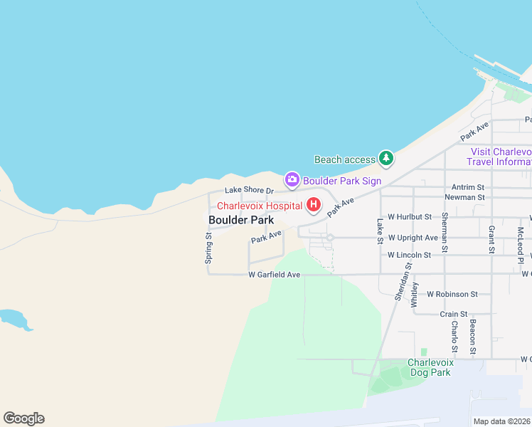 map of restaurants, bars, coffee shops, grocery stores, and more near 7401-7459 Eastern Ave in Charlevoix