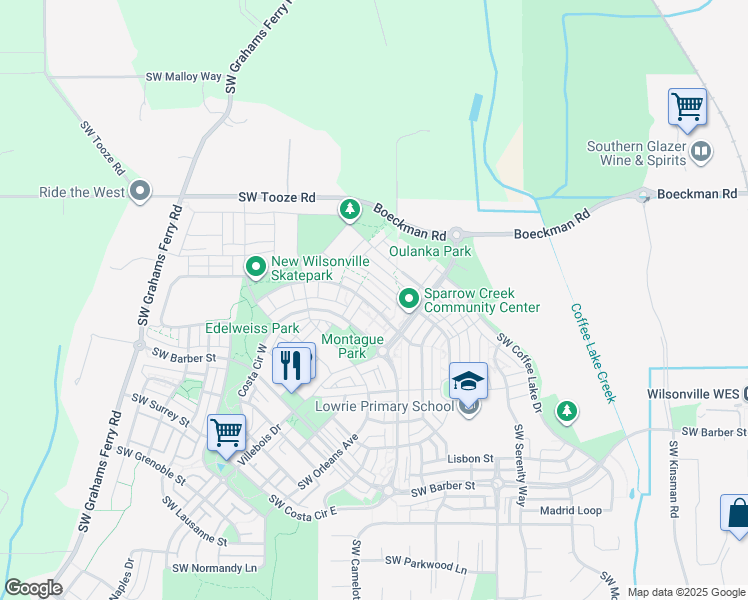 map of restaurants, bars, coffee shops, grocery stores, and more near 11151 Southwest Berlin Avenue in Wilsonville