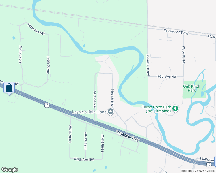 map of restaurants, bars, coffee shops, grocery stores, and more near 18964 146th Street Northwest in Elk River