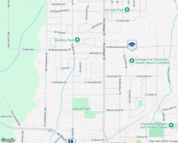 map of restaurants, bars, coffee shops, grocery stores, and more near 301 East Columbia Drive in Newberg