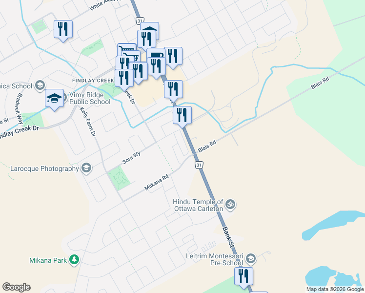 map of restaurants, bars, coffee shops, grocery stores, and more near 506 Labrador Crescent in Ottawa
