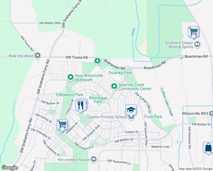 map of restaurants, bars, coffee shops, grocery stores, and more near 11022 Southwest Stockholm Drive in Wilsonville