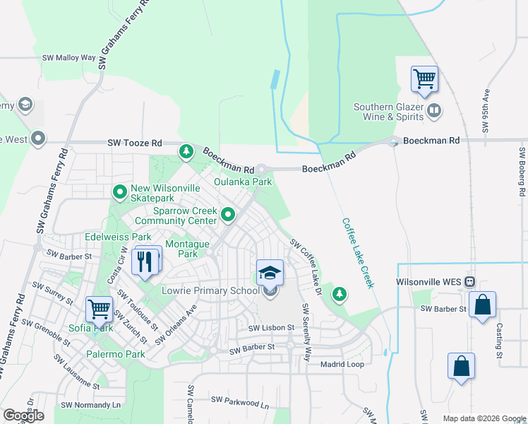 map of restaurants, bars, coffee shops, grocery stores, and more near 28461 Southwest Coffee Lake Drive in Wilsonville