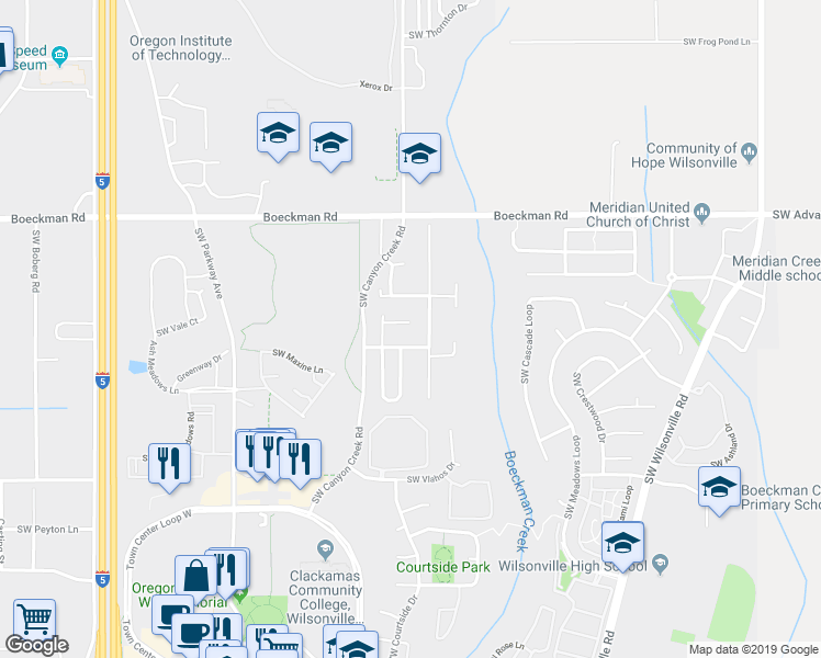 map of restaurants, bars, coffee shops, grocery stores, and more near 7888 Southwest Rockbridge Street in Wilsonville