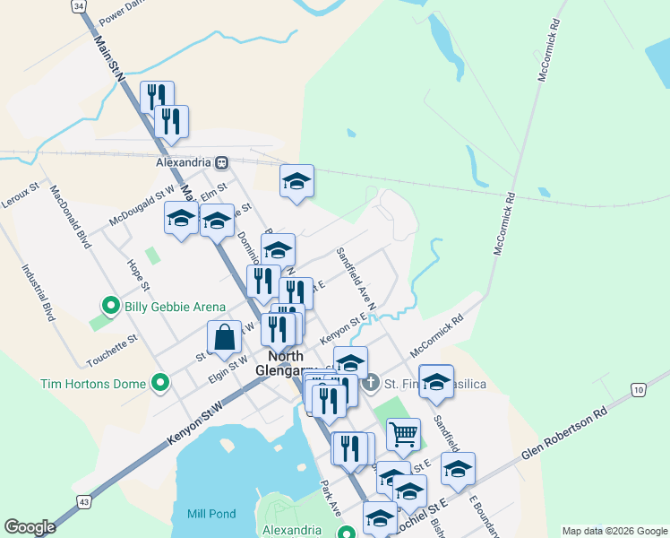 map of restaurants, bars, coffee shops, grocery stores, and more near 68 Sandfield Avenue North in Alexandria