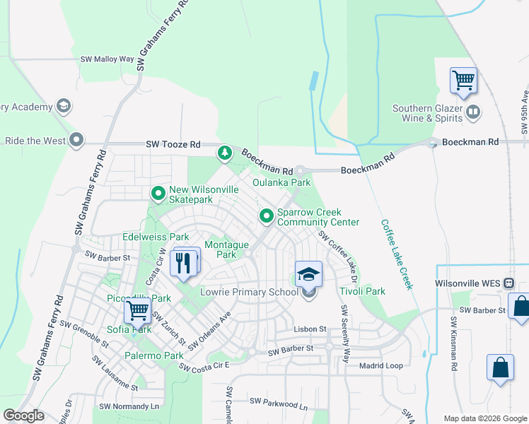 map of restaurants, bars, coffee shops, grocery stores, and more near 10992 Southwest Verdun Loop in Wilsonville