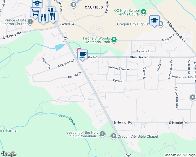 map of restaurants, bars, coffee shops, grocery stores, and more near 14237 Russ Wilcox Way in Oregon City