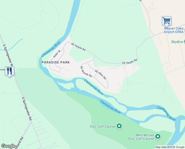 map of restaurants, bars, coffee shops, grocery stores, and more near 28741 Southeast Allen Road in Eagle Creek