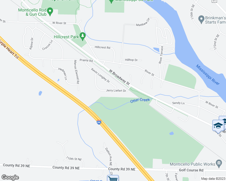 map of restaurants, bars, coffee shops, grocery stores, and more near 153 Jerry Liefert Drive in Monticello