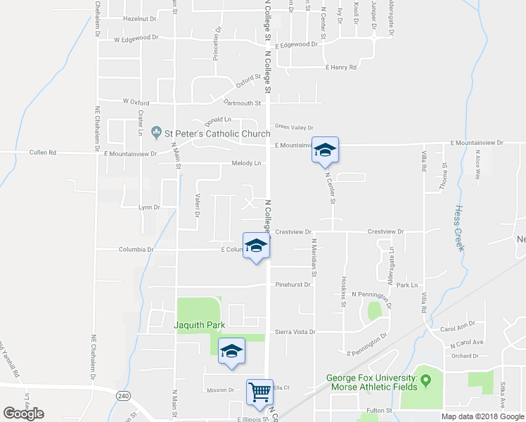 map of restaurants, bars, coffee shops, grocery stores, and more near 644 Wilshire Court in Newberg