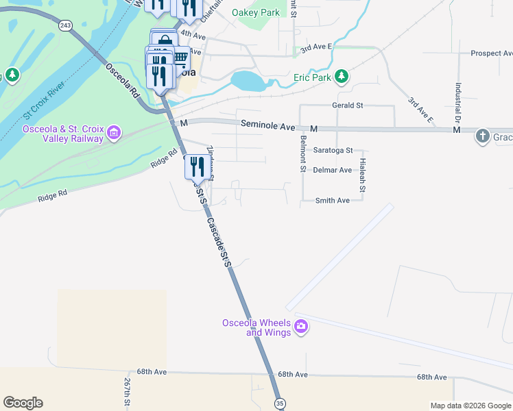 map of restaurants, bars, coffee shops, grocery stores, and more near 310 South Avenue in Osceola
