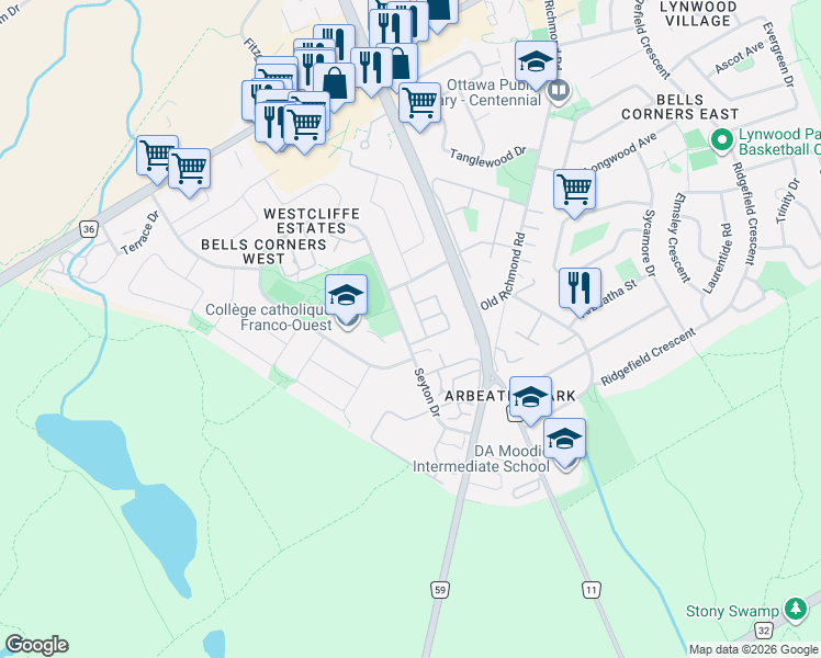 map of restaurants, bars, coffee shops, grocery stores, and more near in Ottawa