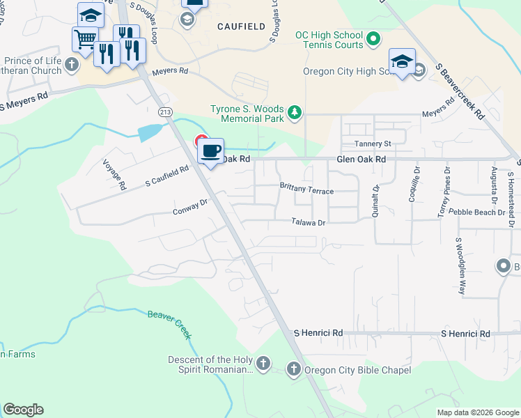 map of restaurants, bars, coffee shops, grocery stores, and more near 14237 Russ Wilcox Way in Oregon City