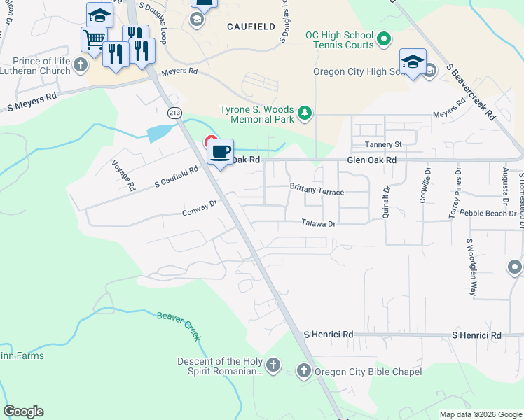 map of restaurants, bars, coffee shops, grocery stores, and more near 14237 Russ Wilcox Way in Oregon City