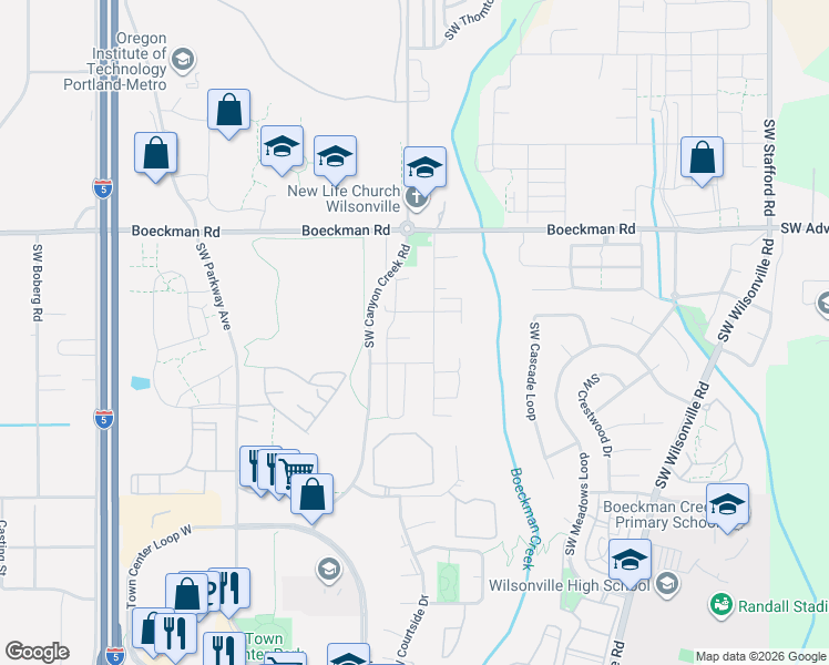 map of restaurants, bars, coffee shops, grocery stores, and more near 28339 Southwest Canyon Creek Road in Wilsonville