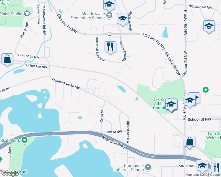 map of restaurants, bars, coffee shops, grocery stores, and more near 1860 Meadowvale Road Northwest in Elk River