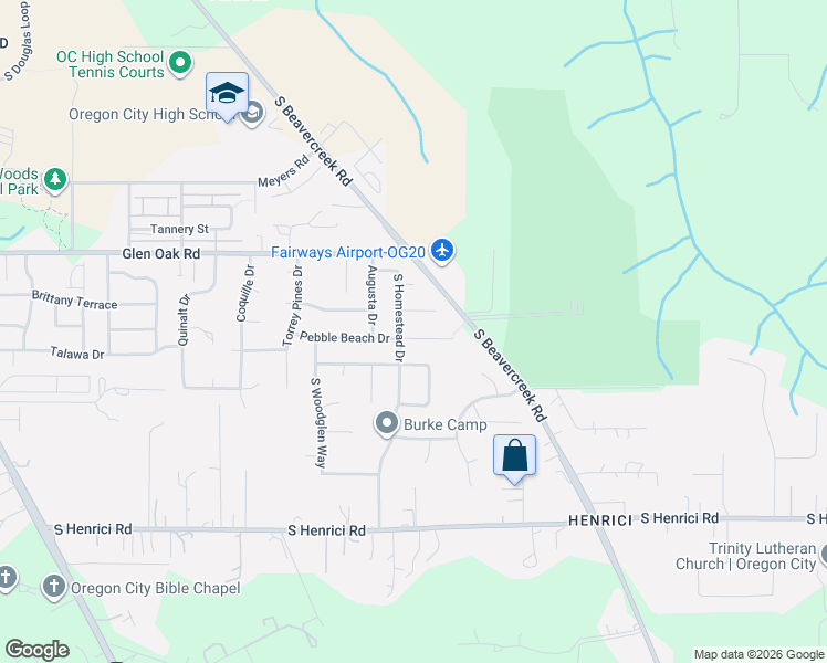map of restaurants, bars, coffee shops, grocery stores, and more near 15059 Pebble Beach Drive in Oregon City
