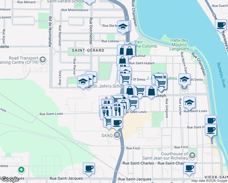 map of restaurants, bars, coffee shops, grocery stores, and more near 292 Rue Saint Michel in Saint-Jean-sur-Richelieu