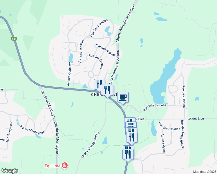 map of restaurants, bars, coffee shops, grocery stores, and more near 1900 Chemin Alfred Desrochers in Orford