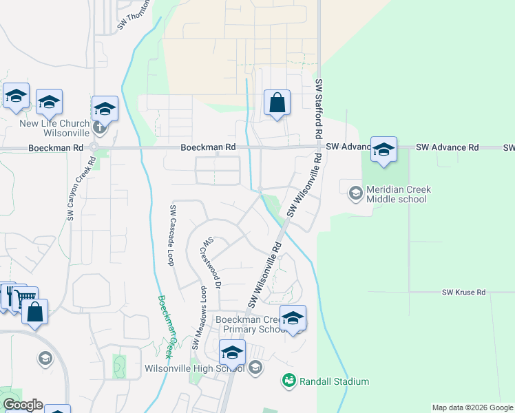 map of restaurants, bars, coffee shops, grocery stores, and more near 28380 Southwest Willow Creek Drive in Wilsonville