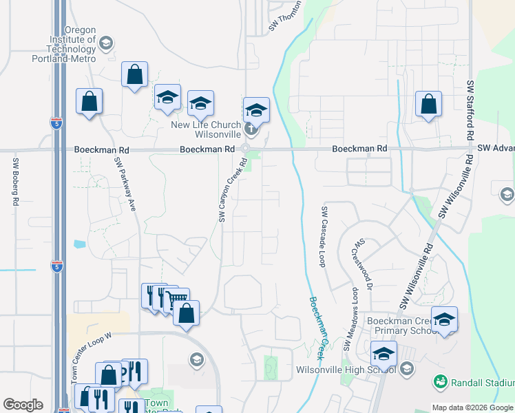 map of restaurants, bars, coffee shops, grocery stores, and more near 28339 Southwest Canyon Creek Road in Wilsonville