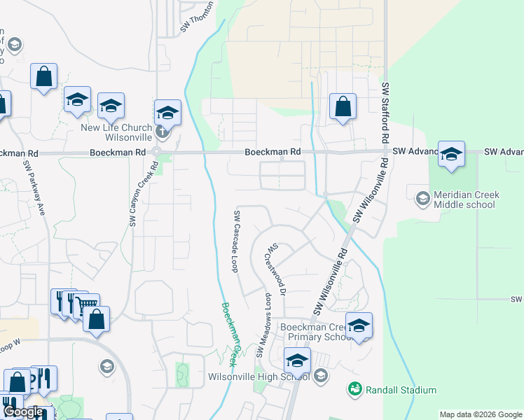 map of restaurants, bars, coffee shops, grocery stores, and more near 28512 Southwest Cascade Loop in Wilsonville