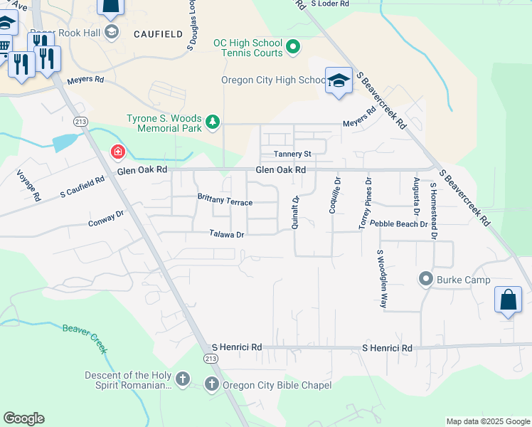 map of restaurants, bars, coffee shops, grocery stores, and more near 14445 Cambria Terrace in Oregon City