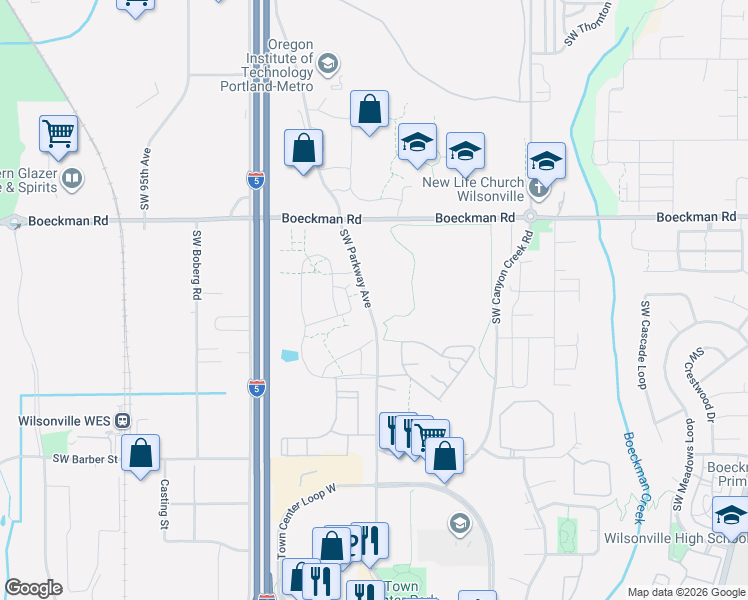 map of restaurants, bars, coffee shops, grocery stores, and more near in Wilsonville
