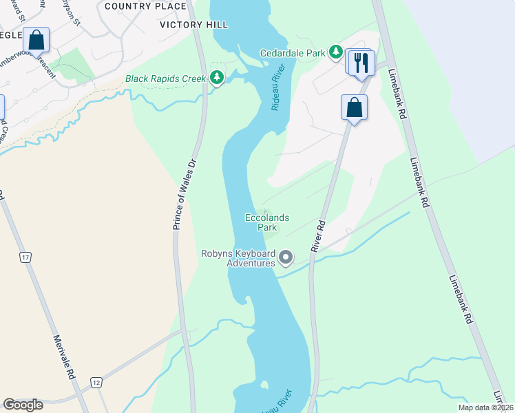 map of restaurants, bars, coffee shops, grocery stores, and more near 330 River Road in Ottawa