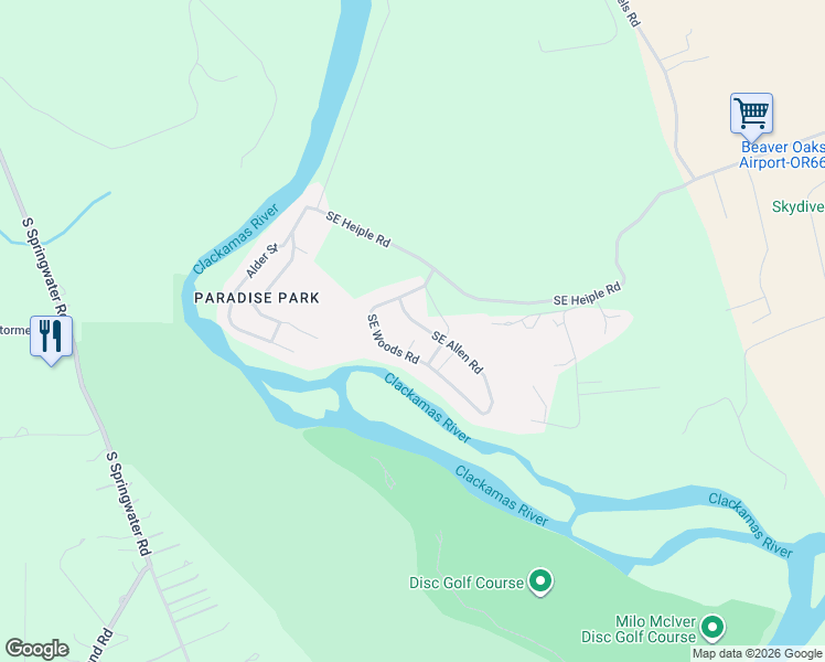 map of restaurants, bars, coffee shops, grocery stores, and more near 28741 Southeast Allen Road in Eagle Creek