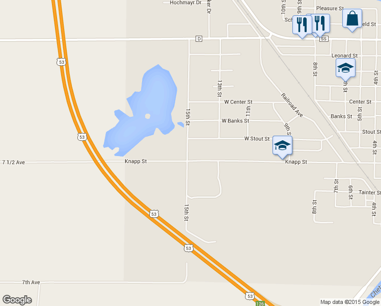 map of restaurants, bars, coffee shops, grocery stores, and more near 1358 Knapp Street in Chetek