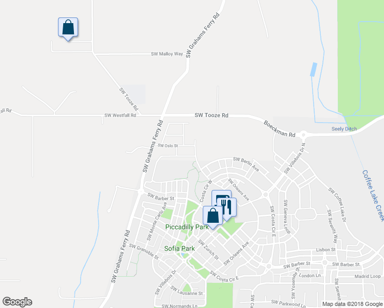 map of restaurants, bars, coffee shops, grocery stores, and more near 28335 Southwest Paris Avenue in Wilsonville