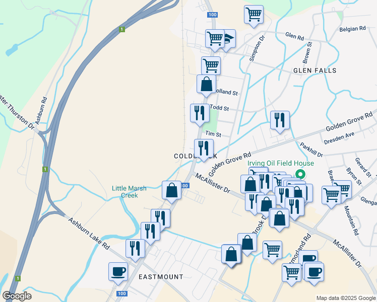 map of restaurants, bars, coffee shops, grocery stores, and more near 585 Rothesay Avenue in Saint John