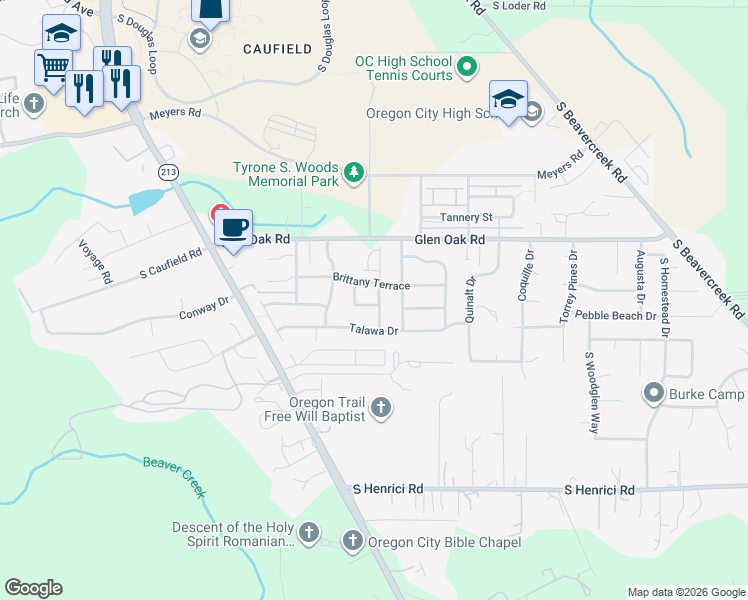 map of restaurants, bars, coffee shops, grocery stores, and more near 14377 Emily PI in Oregon City