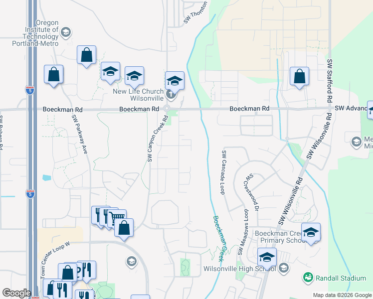 map of restaurants, bars, coffee shops, grocery stores, and more near 28370 Southwest McGraw Avenue in Wilsonville