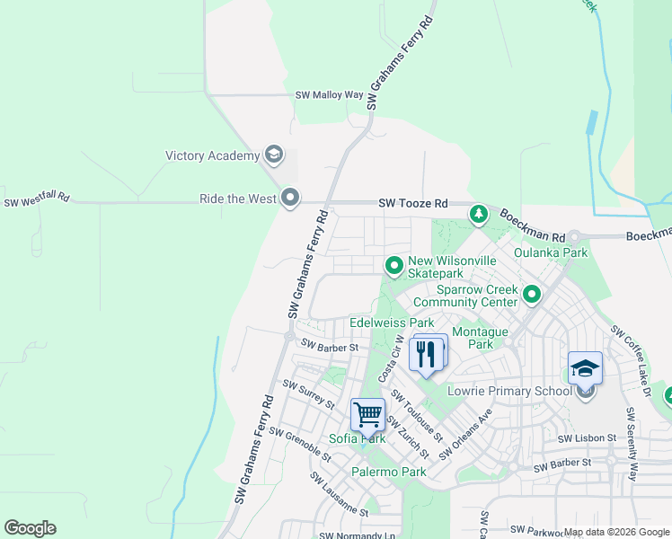 map of restaurants, bars, coffee shops, grocery stores, and more near 12284 Southwest Palermo Street in Wilsonville