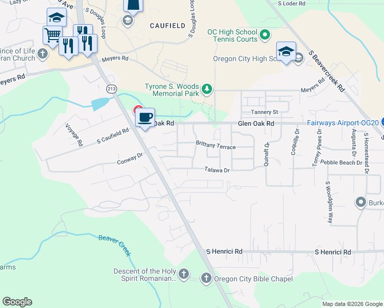 map of restaurants, bars, coffee shops, grocery stores, and more near 14315 Russ Wilcox Way in Oregon City