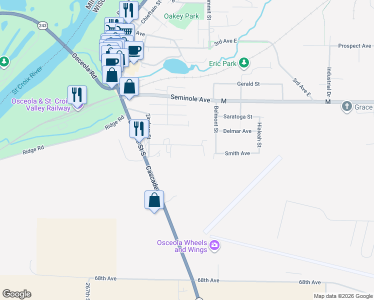 map of restaurants, bars, coffee shops, grocery stores, and more near 310 South Avenue in Osceola