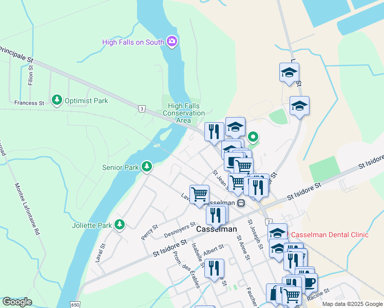 map of restaurants, bars, coffee shops, grocery stores, and more near 688 Montcalm Street in Casselman