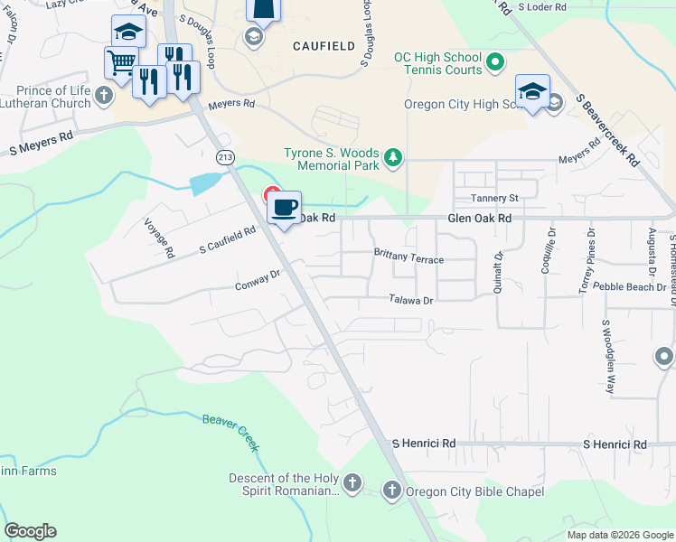 map of restaurants, bars, coffee shops, grocery stores, and more near 14237 Russ Wilcox Way in Oregon City