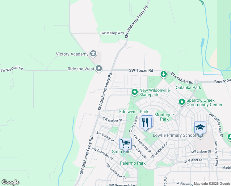 map of restaurants, bars, coffee shops, grocery stores, and more near 12292 Southwest Palermo Street in Wilsonville